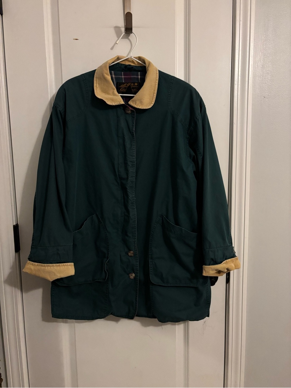 Eddie Bauer Dark Green Utility Jacket with Tan Corduroy Collar